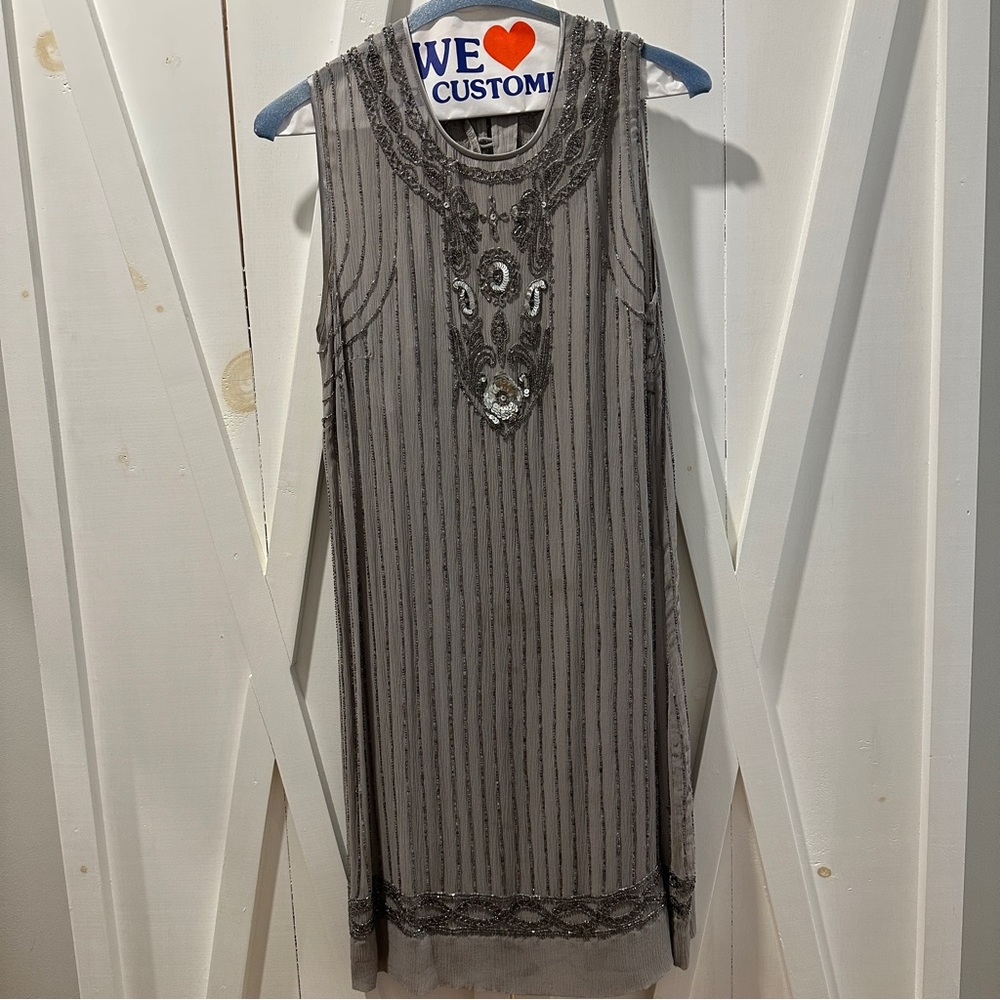 Beautiful gray Banana Republic dress with beaded design